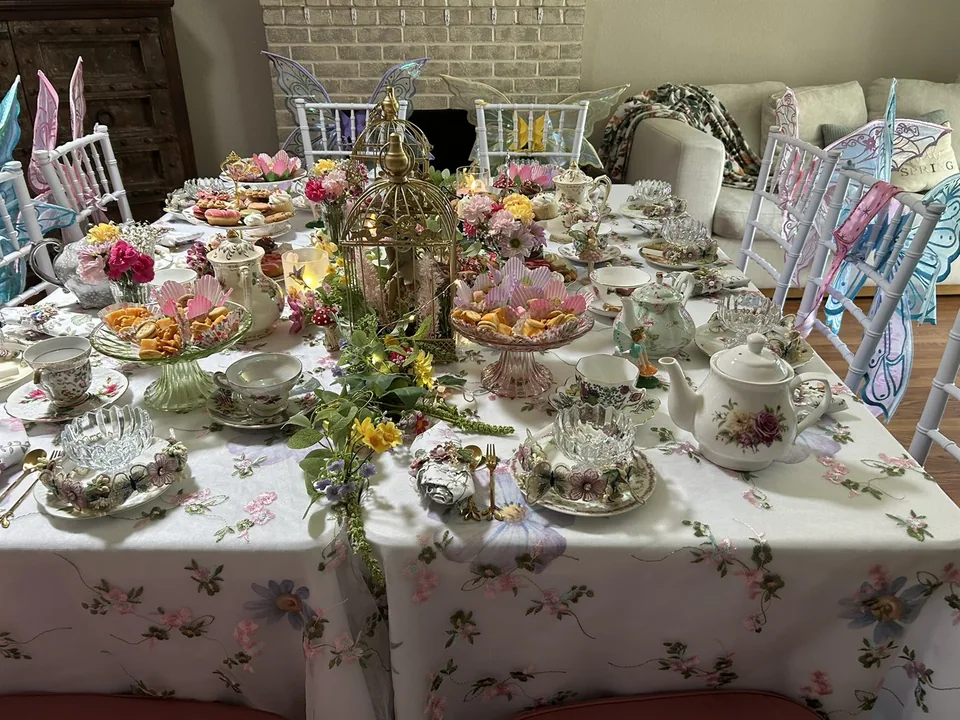 Fairy tea table beside the fireplace